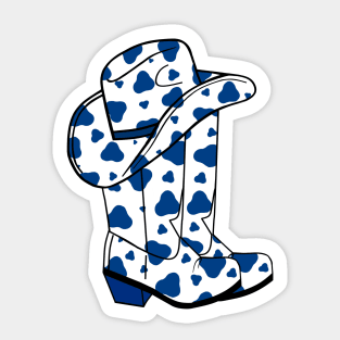 BLUE Cow Spots Cowboy Boots And Hat Sticker